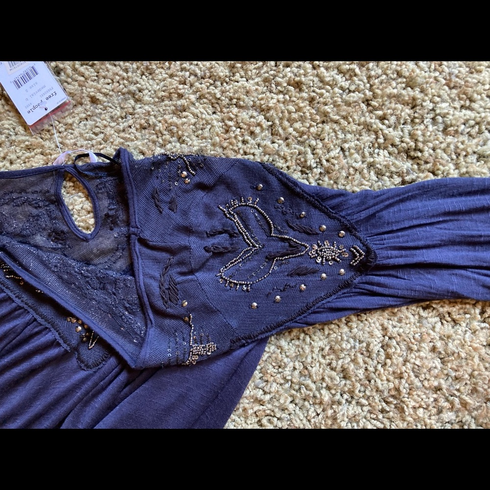 Free People Blue Embellished Top DEFECTS NWT - Picture 11 of 16